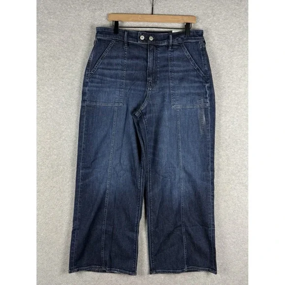 American Eagle Jeans Womens 14 Super High Rise Baggy Wide Leg Dark Wash NEW - Picture 1 of 13
